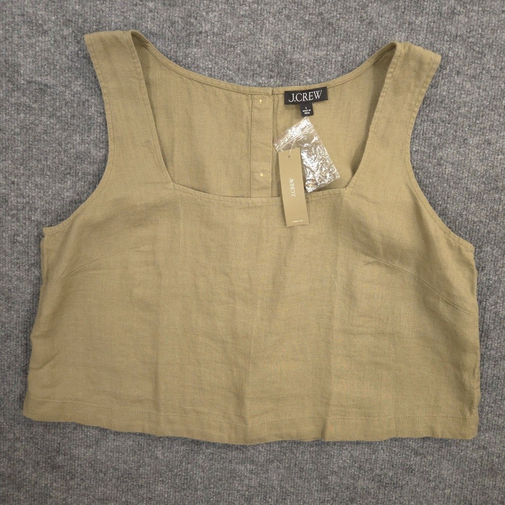 J Crew Top Womens L Dusty Fatigue Linen Squareneck Button-Back Breathable NEW